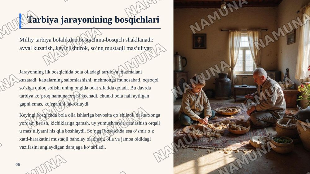 Oʻzbek oilasida milliy tarbiya mazmuni — zamonaviy taqdimot, 6-slayd