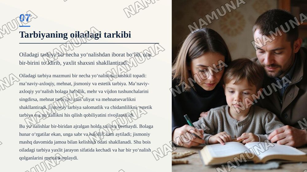 Oʻzbek oilasida milliy tarbiya mazmuni — zamonaviy taqdimot, 8-slayd
