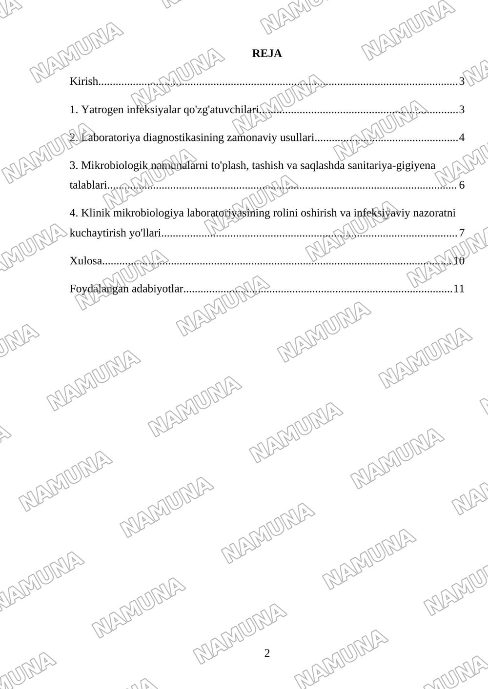 Kasalxona ichida tarqaluvchi (yatrogen) yuqumli kasalliklar qoʻzgʻatuvchilari va ularni laboratoriya tashxisi. — mustaqil ish, 2-varaq