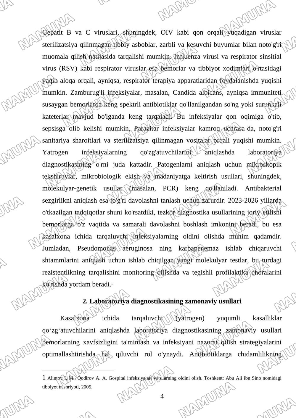 Kasalxona ichida tarqaluvchi (yatrogen) yuqumli kasalliklar qoʻzgʻatuvchilari va ularni laboratoriya tashxisi. — mustaqil ish, 4-varaq