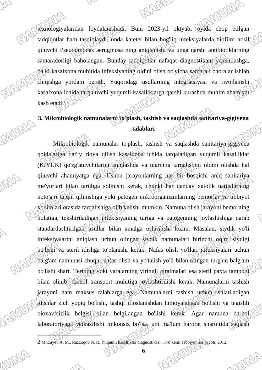 Kasalxona ichida tarqaluvchi (yatrogen) yuqumli kasalliklar qoʻzgʻatuvchilari va ularni laboratoriya tashxisi. — mustaqil ish, 6-varaq