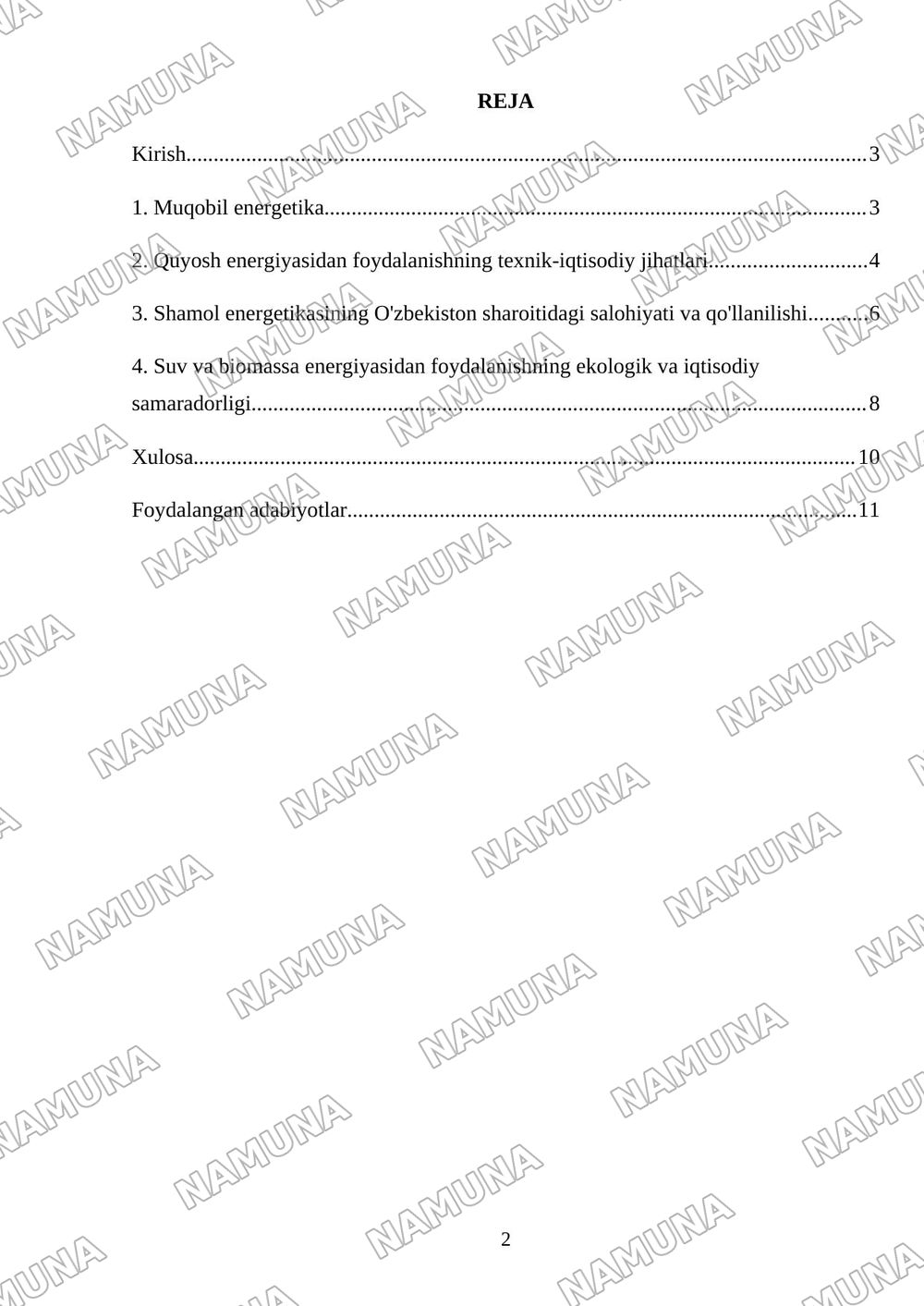Muqobil energetika rivojlanish yo‘nalishlari — mustaqil ish, 2-varaq