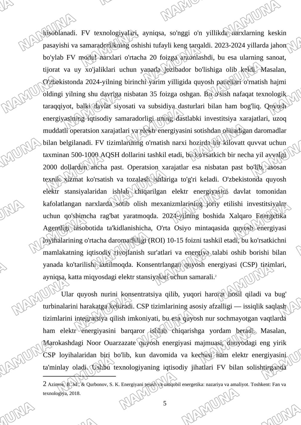 Muqobil energetika rivojlanish yo‘nalishlari — mustaqil ish, 5-varaq