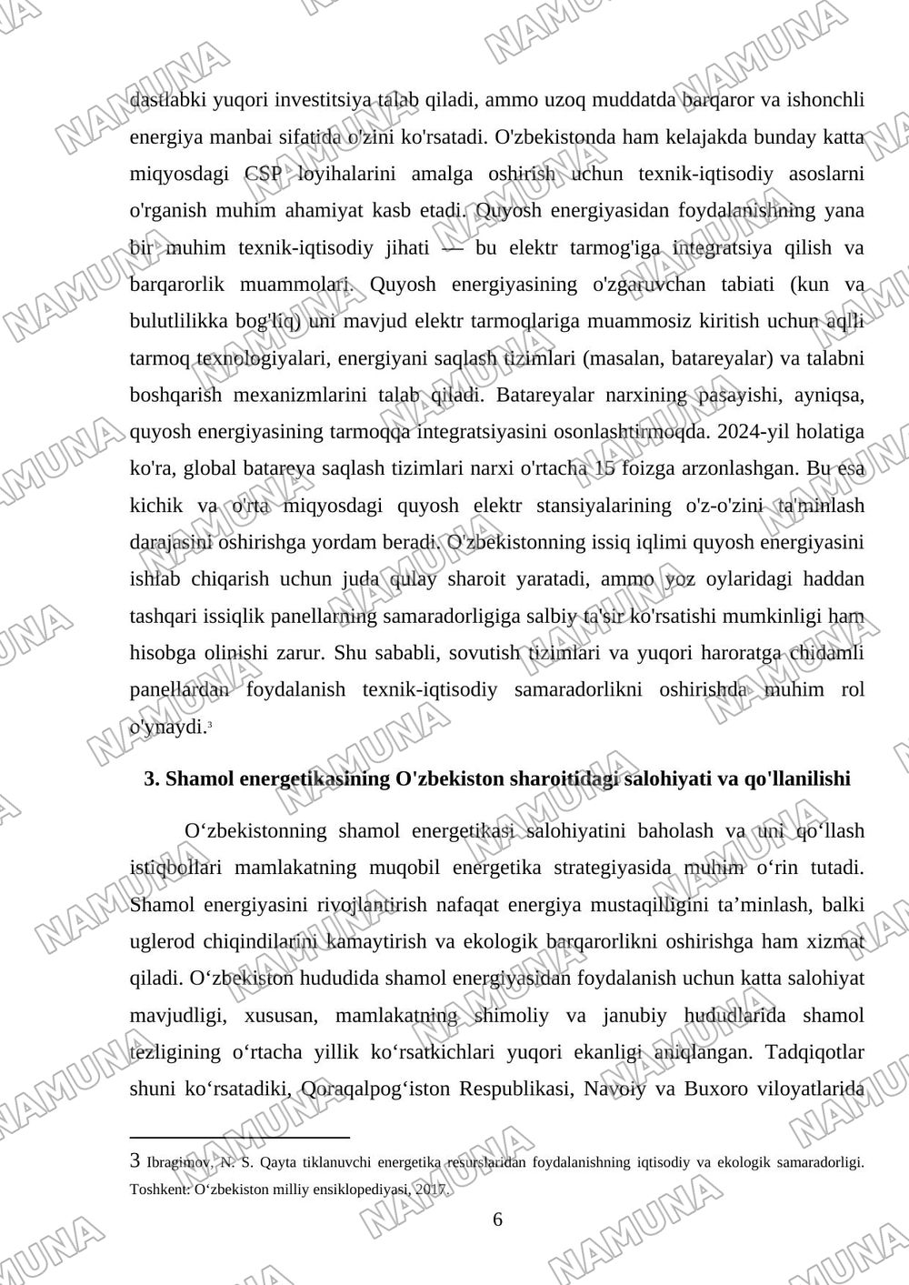 Muqobil energetika rivojlanish yo‘nalishlari — mustaqil ish, 6-varaq