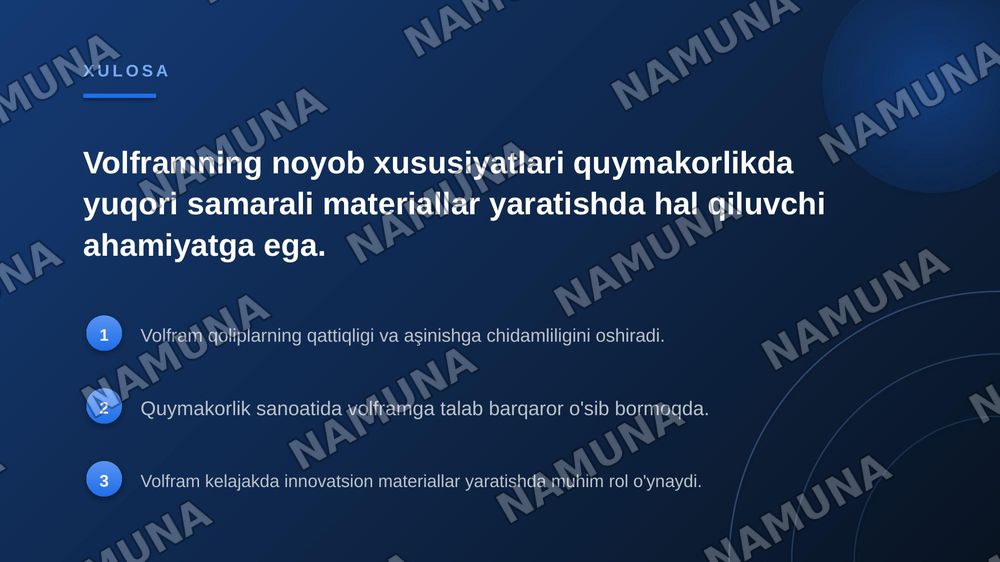 volfram metallini quymakorlikda qullanishi — zamonaviy taqdimot, 7-slayd