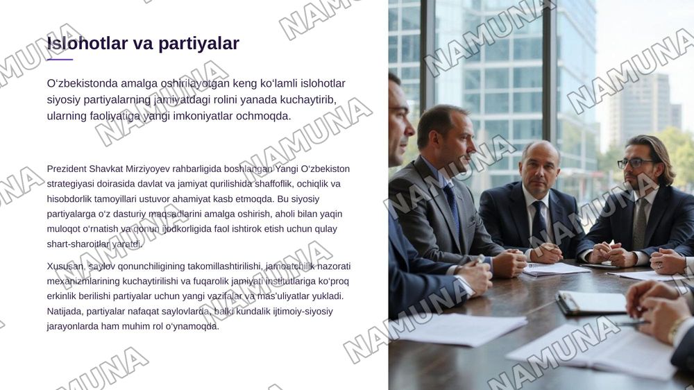O‘zbekistonda ko‘p partiyaviy tizimni shakllantirish va ahamiyati — zamonaviy taqdimot, 8-slayd