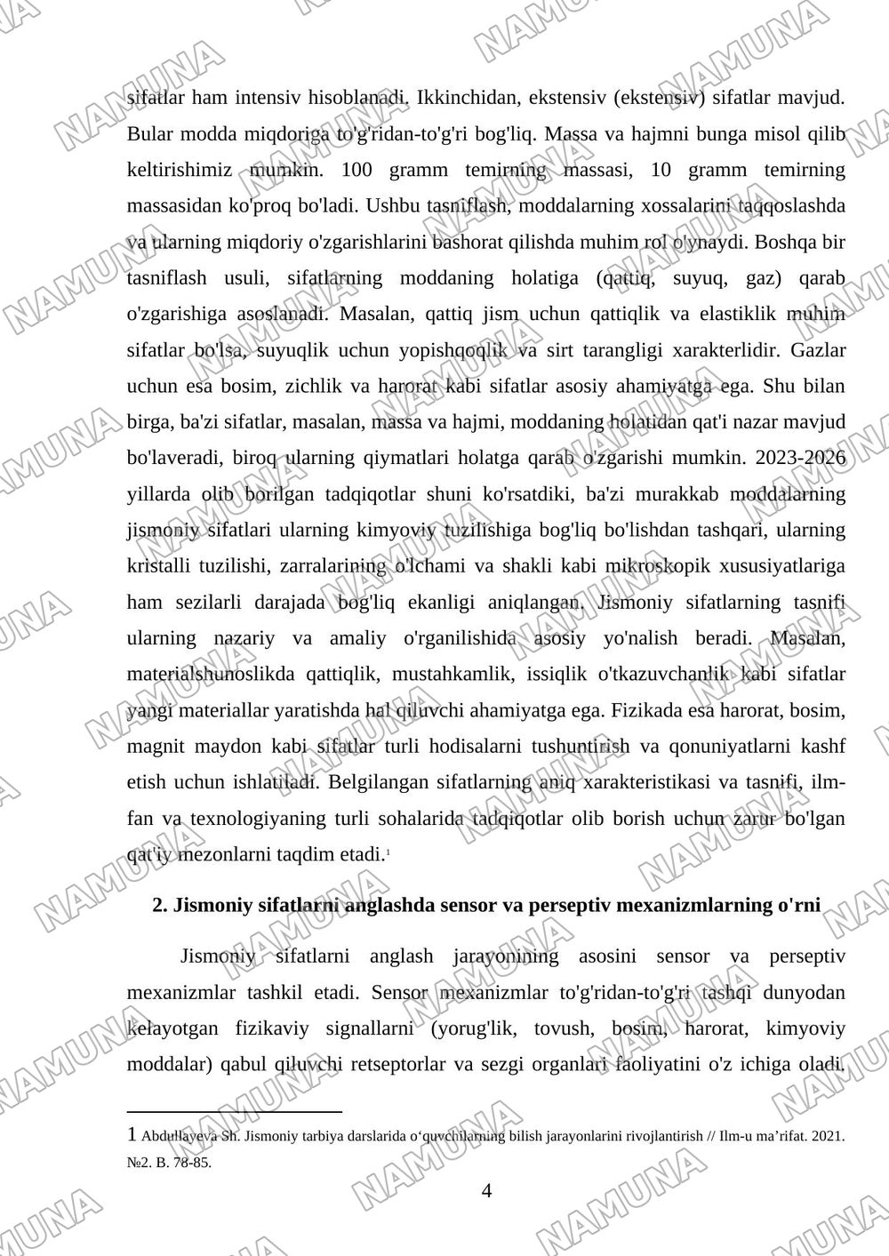 Jismoniy sifatlarni bilish (anglash)ning oʻziga xos jihatlari — mustaqil ish, 4-varaq