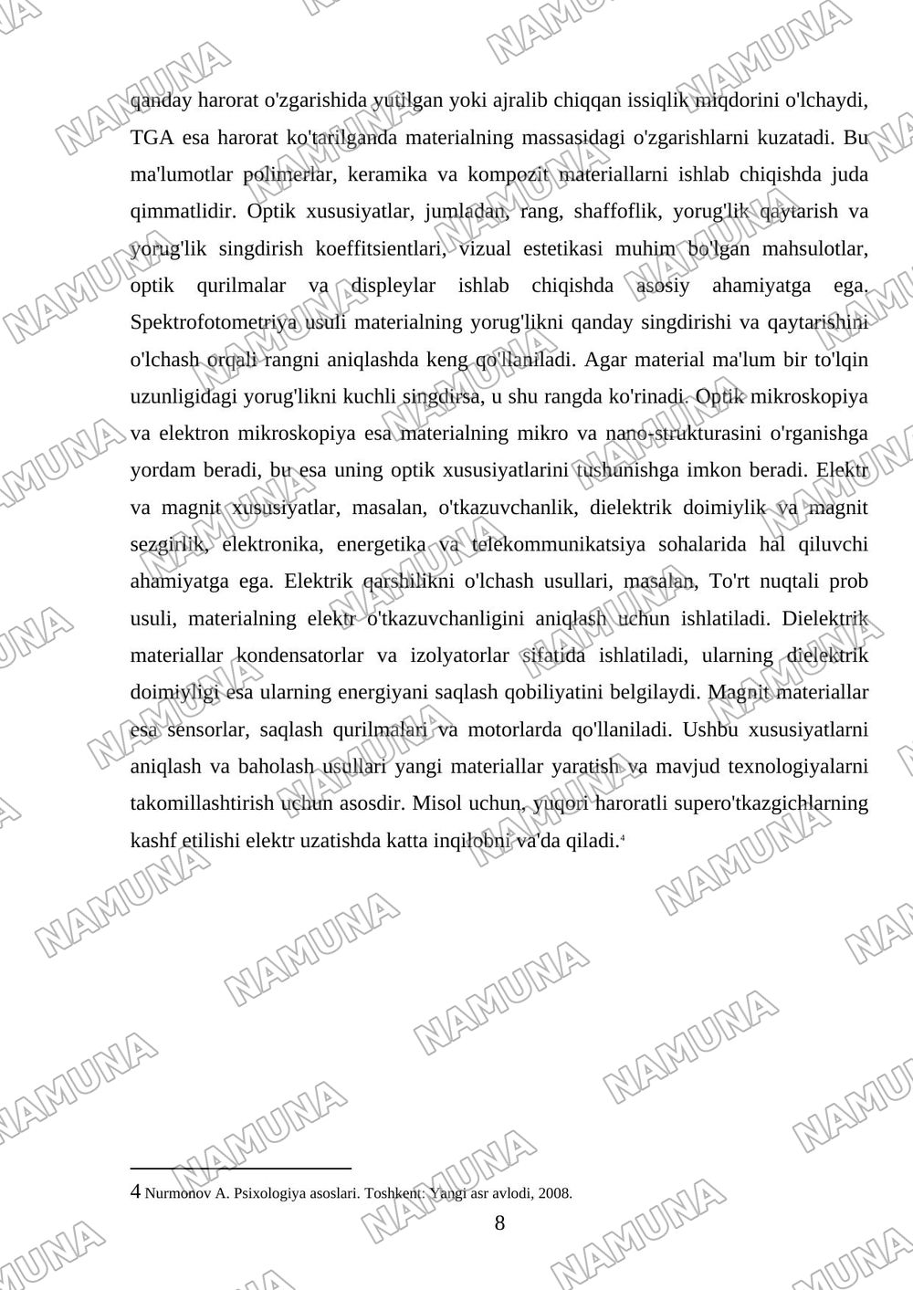 Jismoniy sifatlarni bilish (anglash)ning oʻziga xos jihatlari — mustaqil ish, 8-varaq
