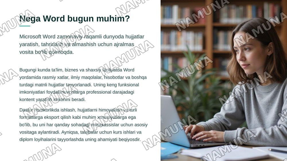 Microsoft Word dasturi va uning imkoniyatlari. — zamonaviy taqdimot, 3-slayd