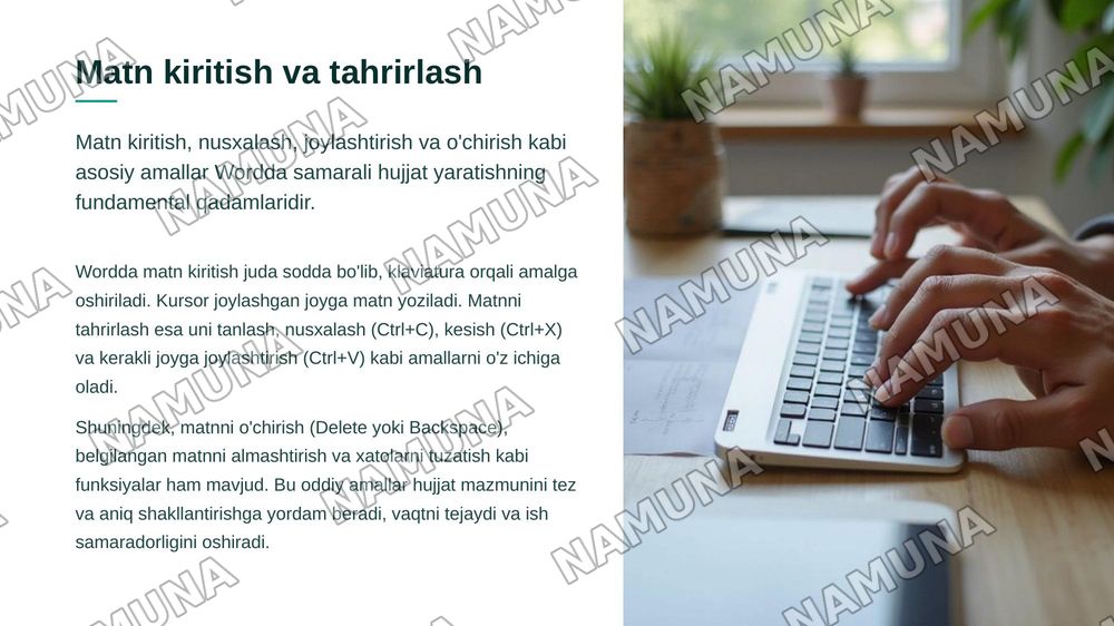 Microsoft Word dasturi va uning imkoniyatlari. — zamonaviy taqdimot, 7-slayd