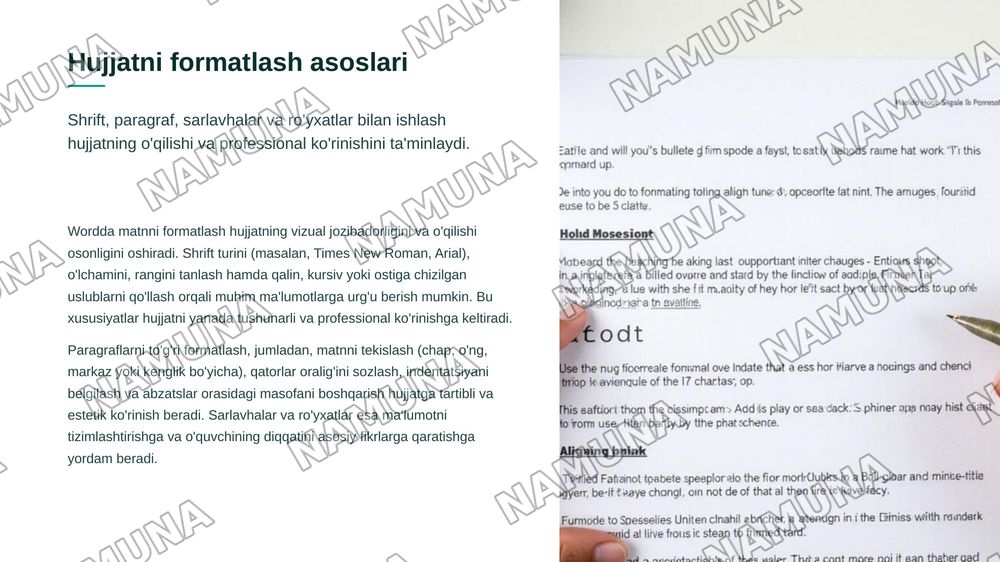 Microsoft Word dasturi va uning imkoniyatlari. — zamonaviy taqdimot, 8-slayd