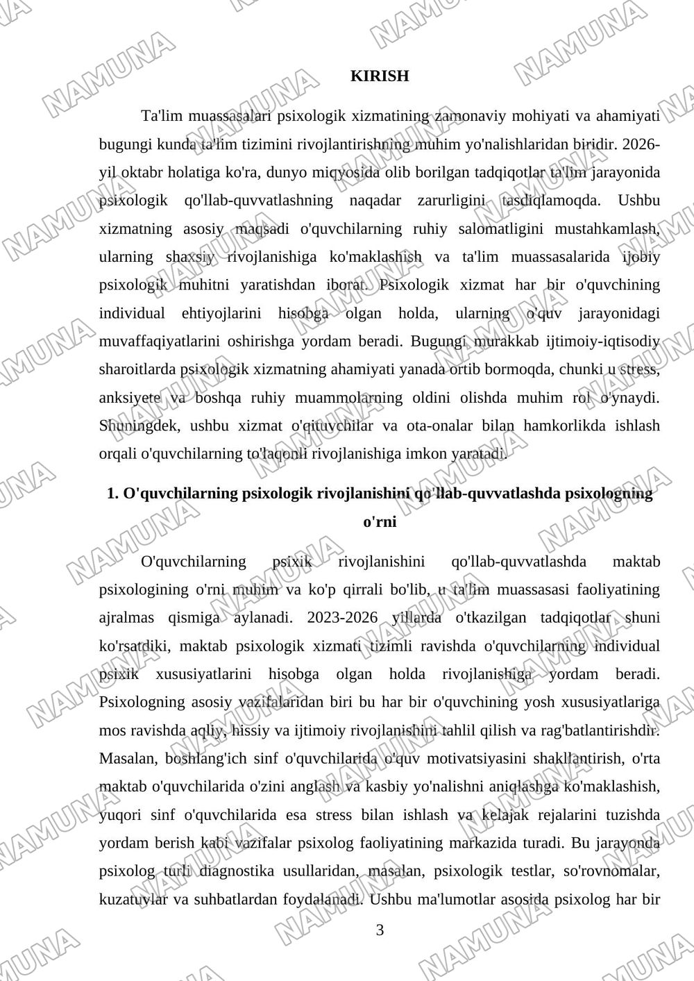 Taʼlim muassasalari psixologik xizmatning psixologik vazifalari — mustaqil ish, 3-varaq