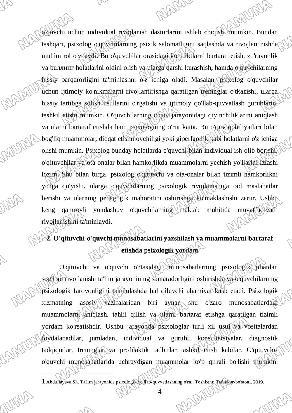 Taʼlim muassasalari psixologik xizmatning psixologik vazifalari — mustaqil ish, 4-varaq