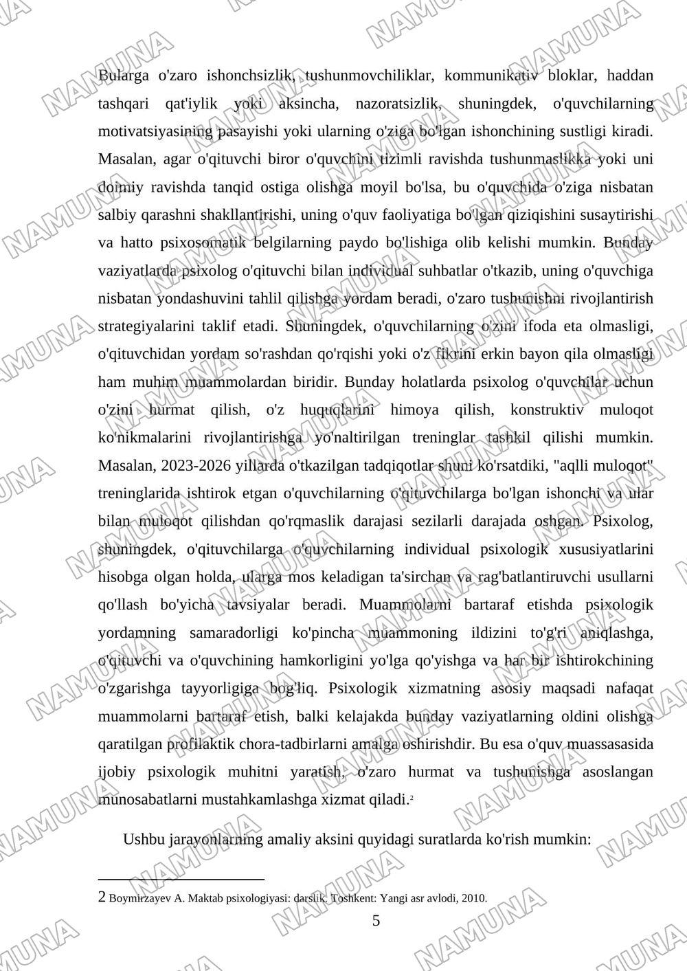Taʼlim muassasalari psixologik xizmatning psixologik vazifalari — mustaqil ish, 5-varaq