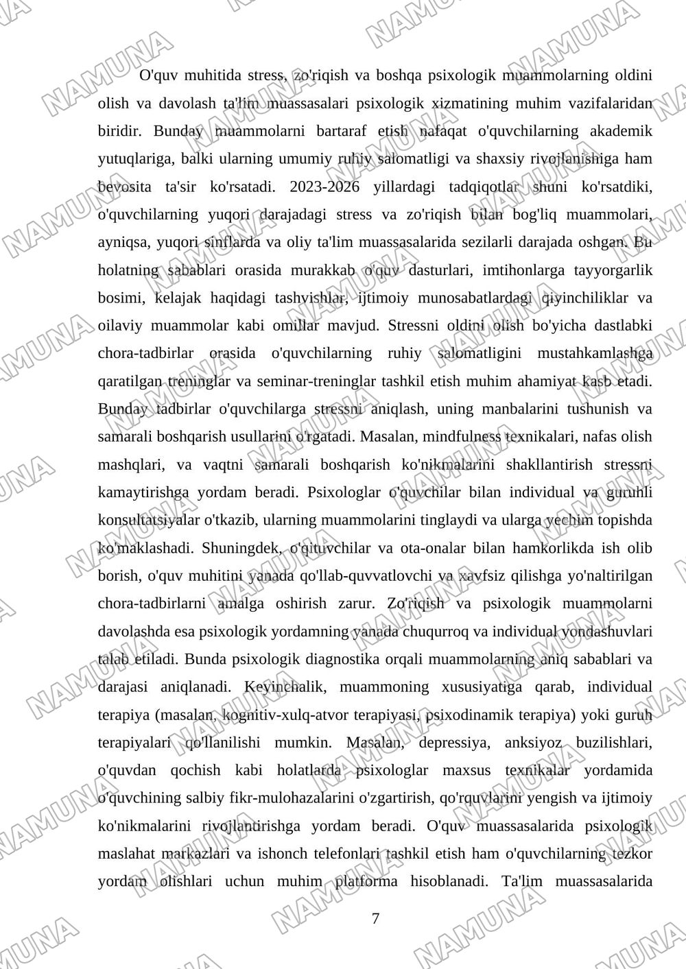 Taʼlim muassasalari psixologik xizmatning psixologik vazifalari — mustaqil ish, 7-varaq