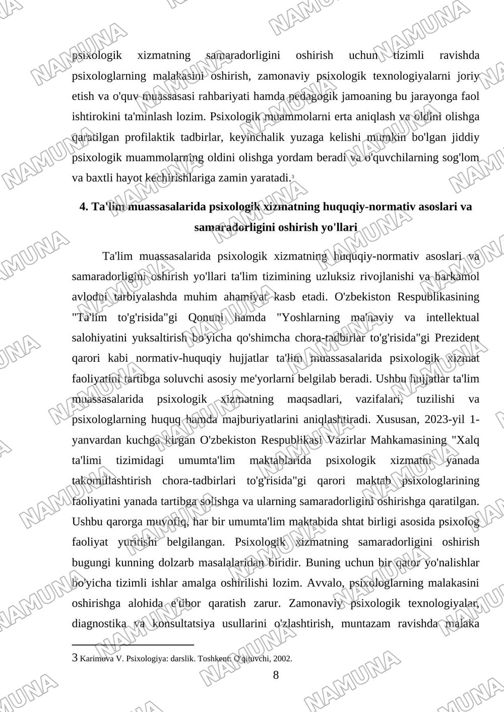 Taʼlim muassasalari psixologik xizmatning psixologik vazifalari — mustaqil ish, 8-varaq
