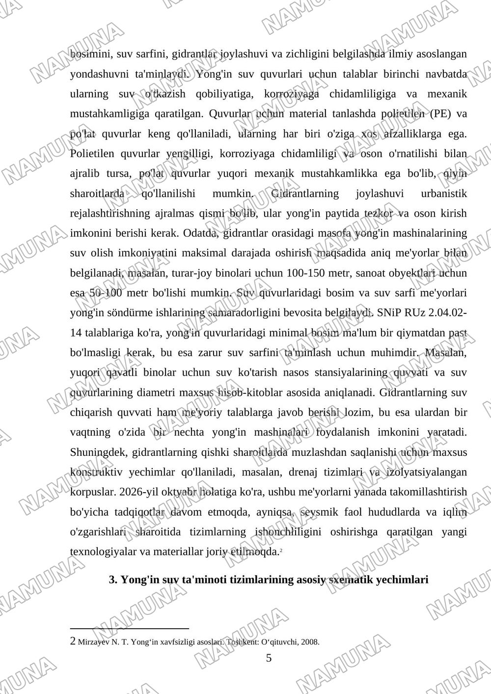 Tashqi yonginga qarshi suv taminoti tizimlari va sxemalari — mustaqil ish, 5-varaq