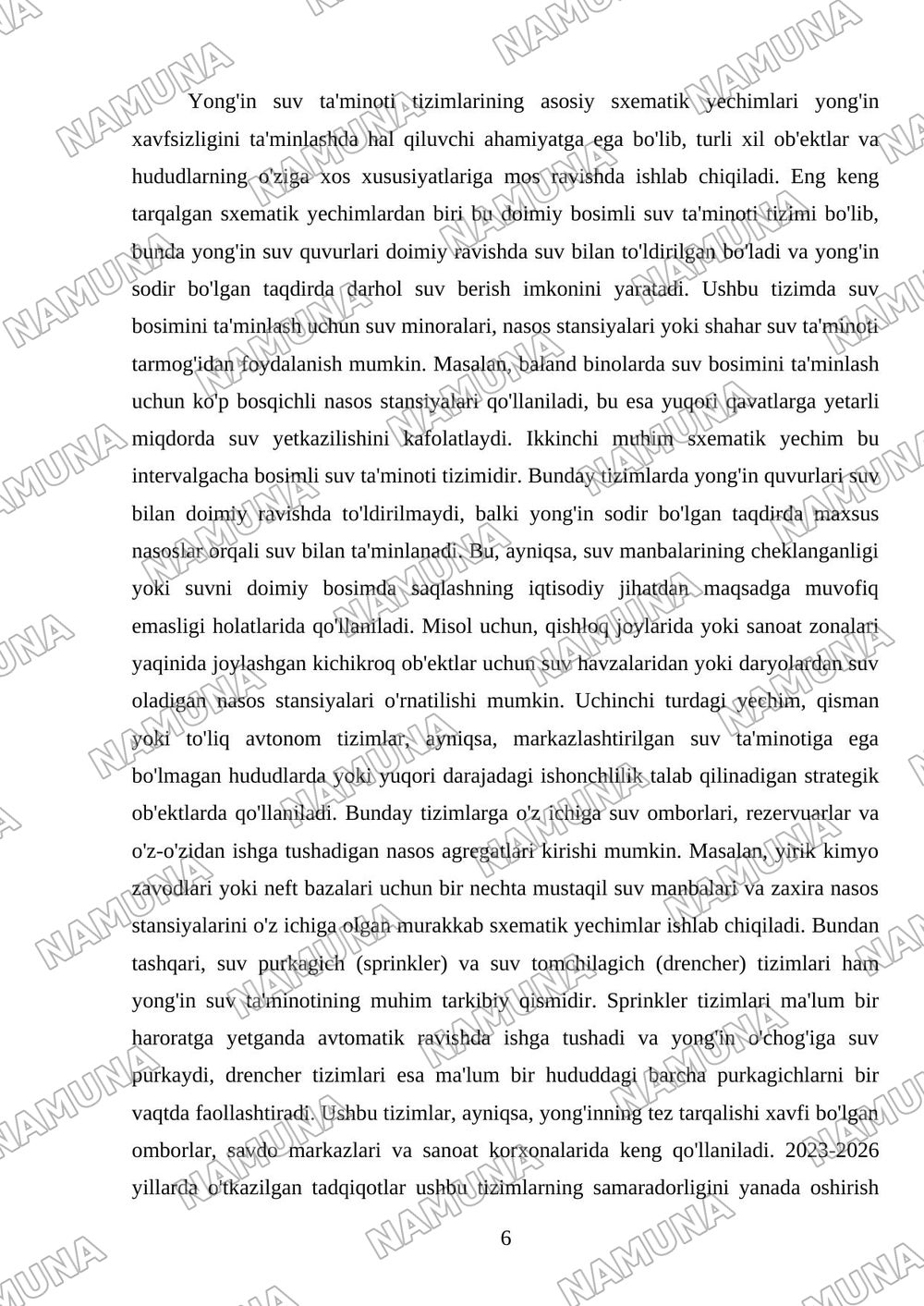 Tashqi yonginga qarshi suv taminoti tizimlari va sxemalari — mustaqil ish, 6-varaq