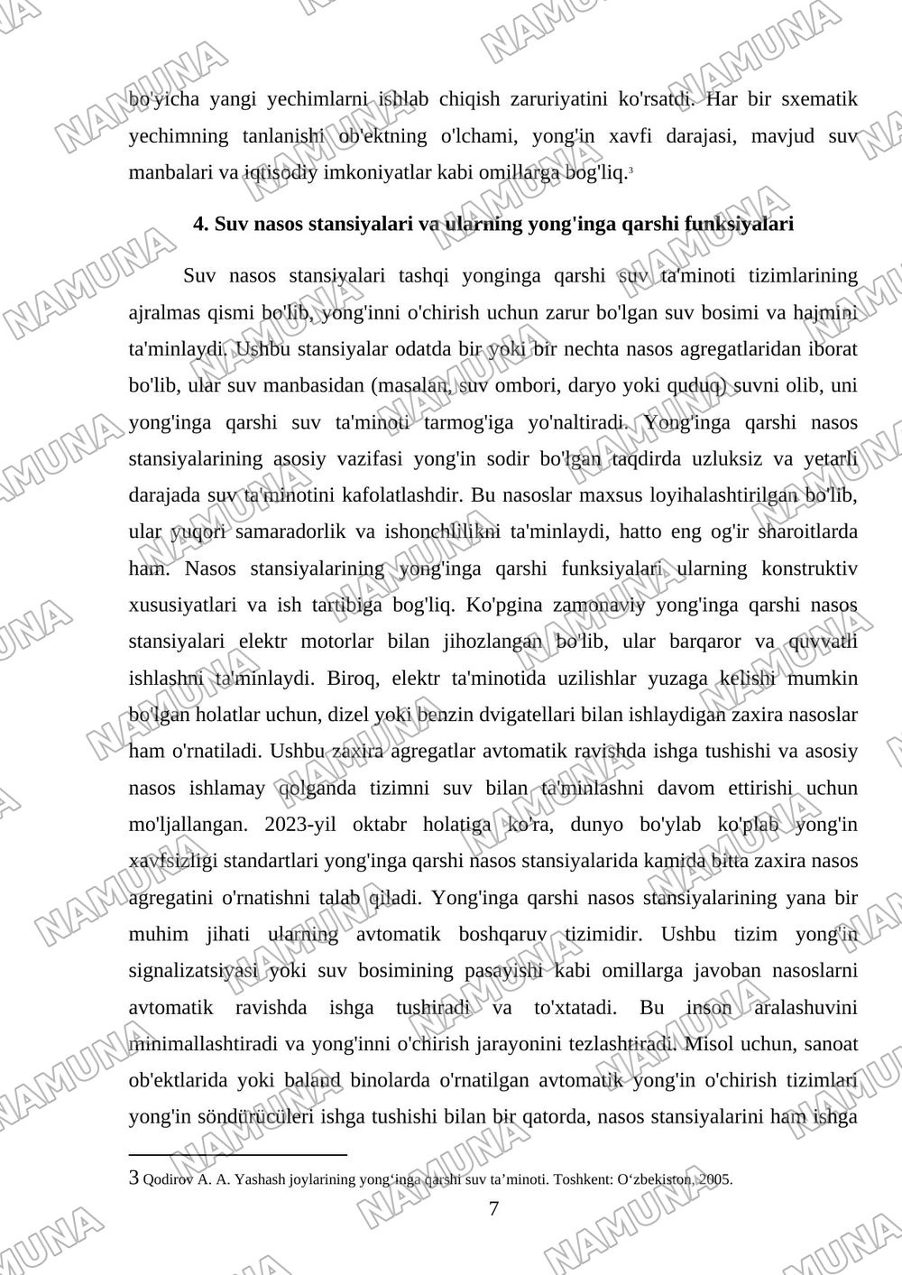 Tashqi yonginga qarshi suv taminoti tizimlari va sxemalari — mustaqil ish, 7-varaq