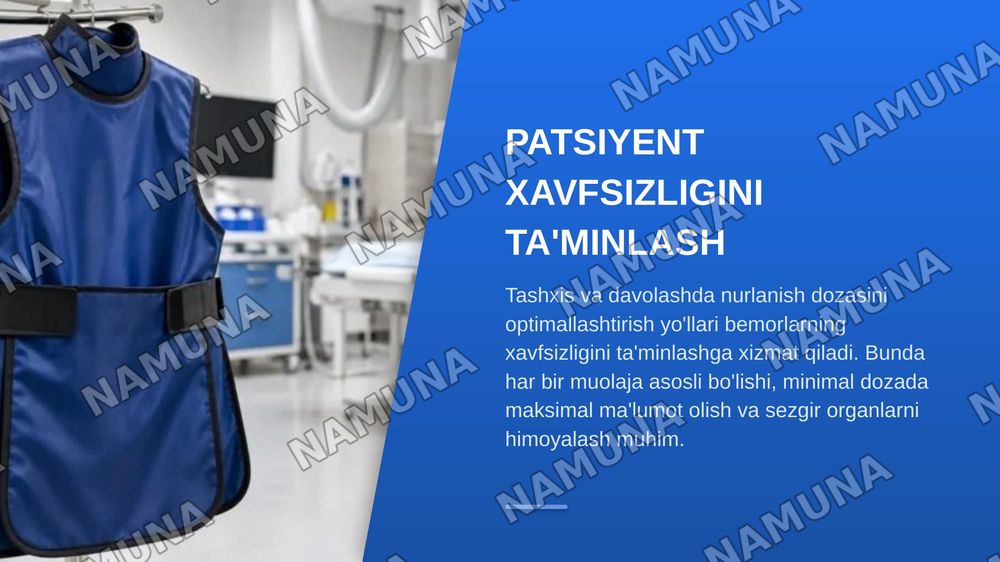 DPM larda ionlantiruvchi nurlanish manbalaridan foydalanganda dozimetrik va radiometrik nazorat ôtkazishning asoslari DPM larda ionlantiruvchi nurlanish manbalaridan foydalanganda xodimlar va patsiyentlarni himoyalash .Himoya prinsiplari . — zamonaviy taqdimot, 8-slayd