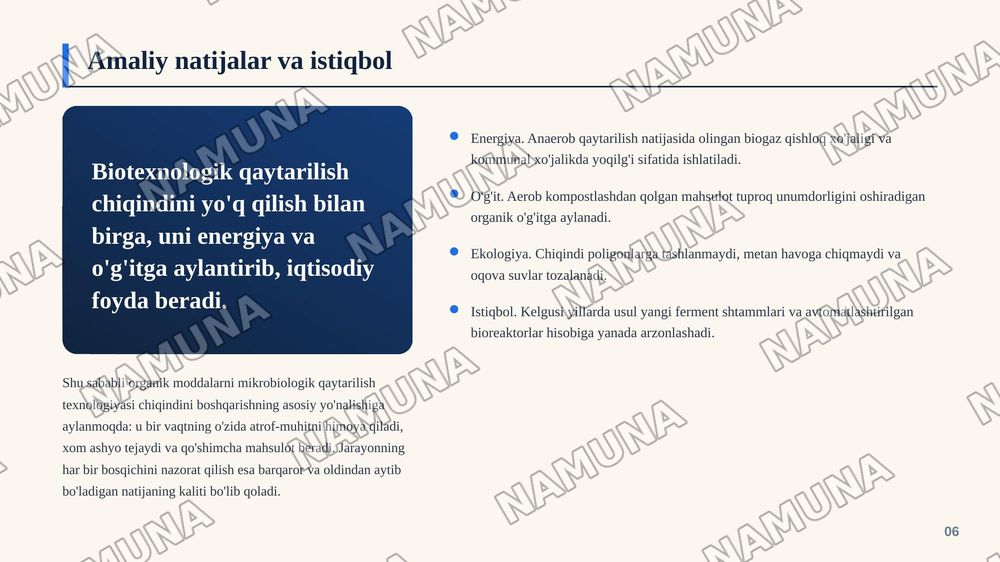 Organik transformatsiyalash moddalarni va ularni mikrobiologik
qaytarilishini biotexnologik uslublari — zamonaviy taqdimot, 7-slayd