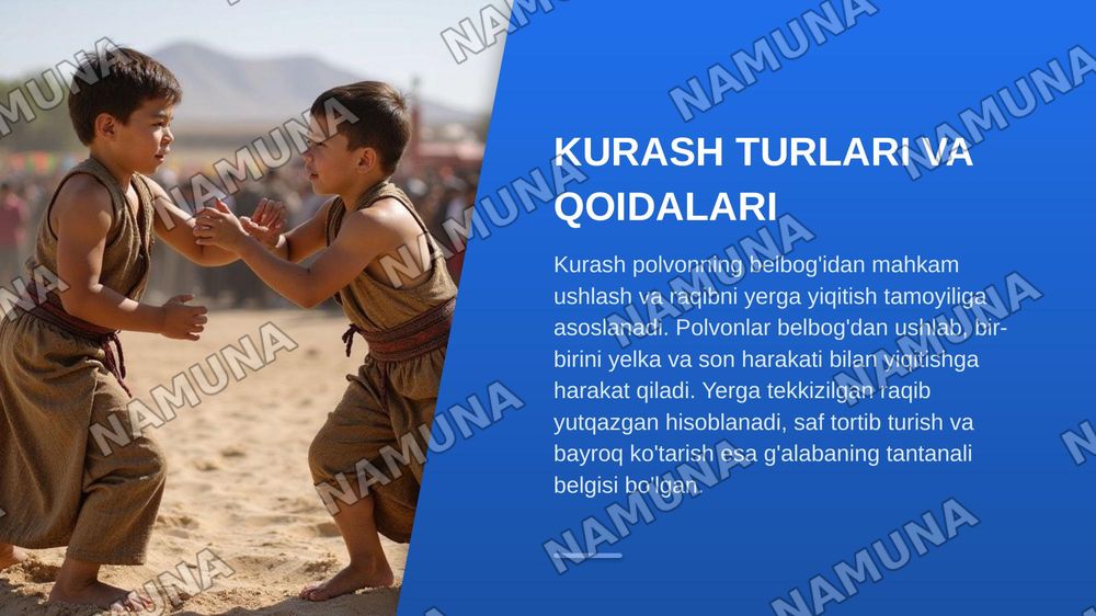 O'zbek milliy kurashining rivojlanish va kelib chiqish tarixi. — zamonaviy taqdimot, 5-slayd