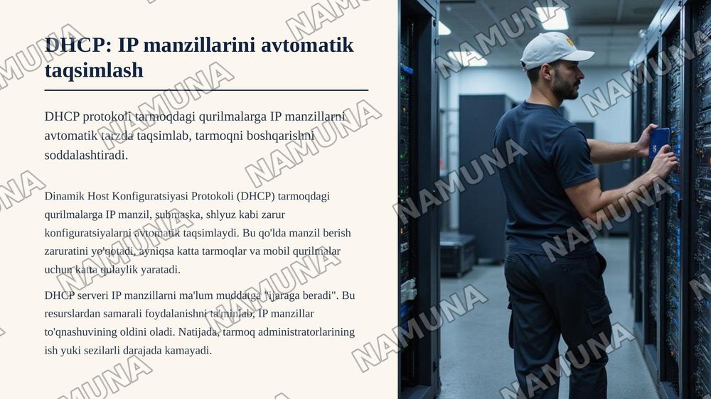 DNS, DHCP, ARP va ICMP protokollarining vazifalari hamda tarmoqlardagi ahamiyati. — zamonaviy taqdimot, 5-slayd