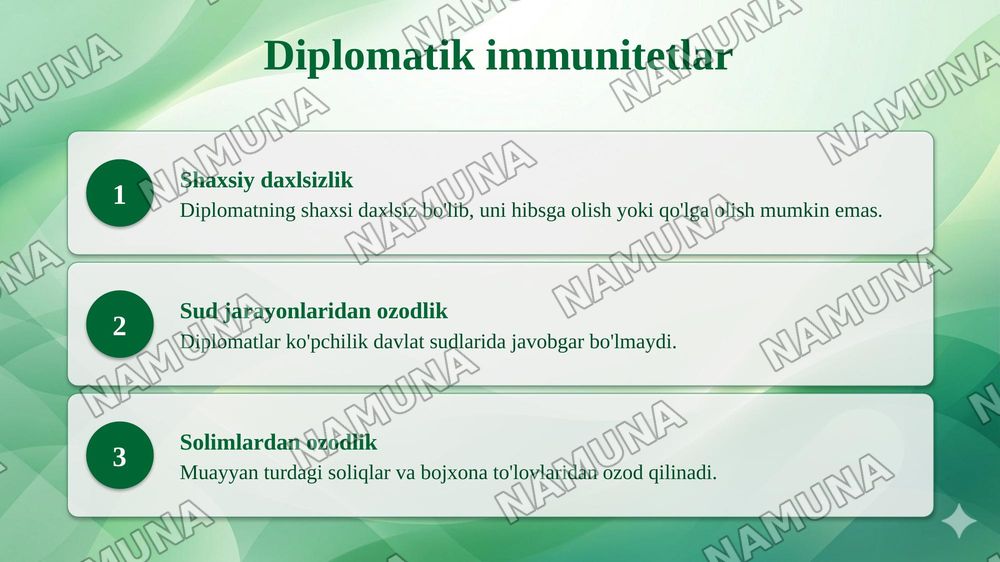 Diplomatik aloqalar to‘g‘risidagi Vena konvensiyasi — taqdimot, 8-slayd
