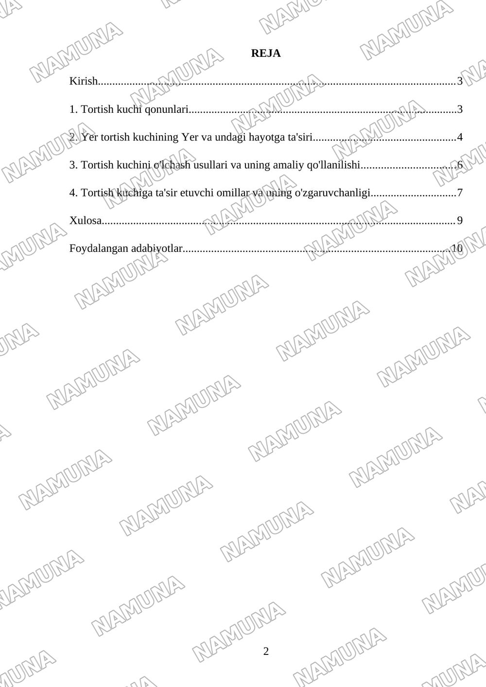 Yerning tortish kuchi — mustaqil ish, 2-varaq