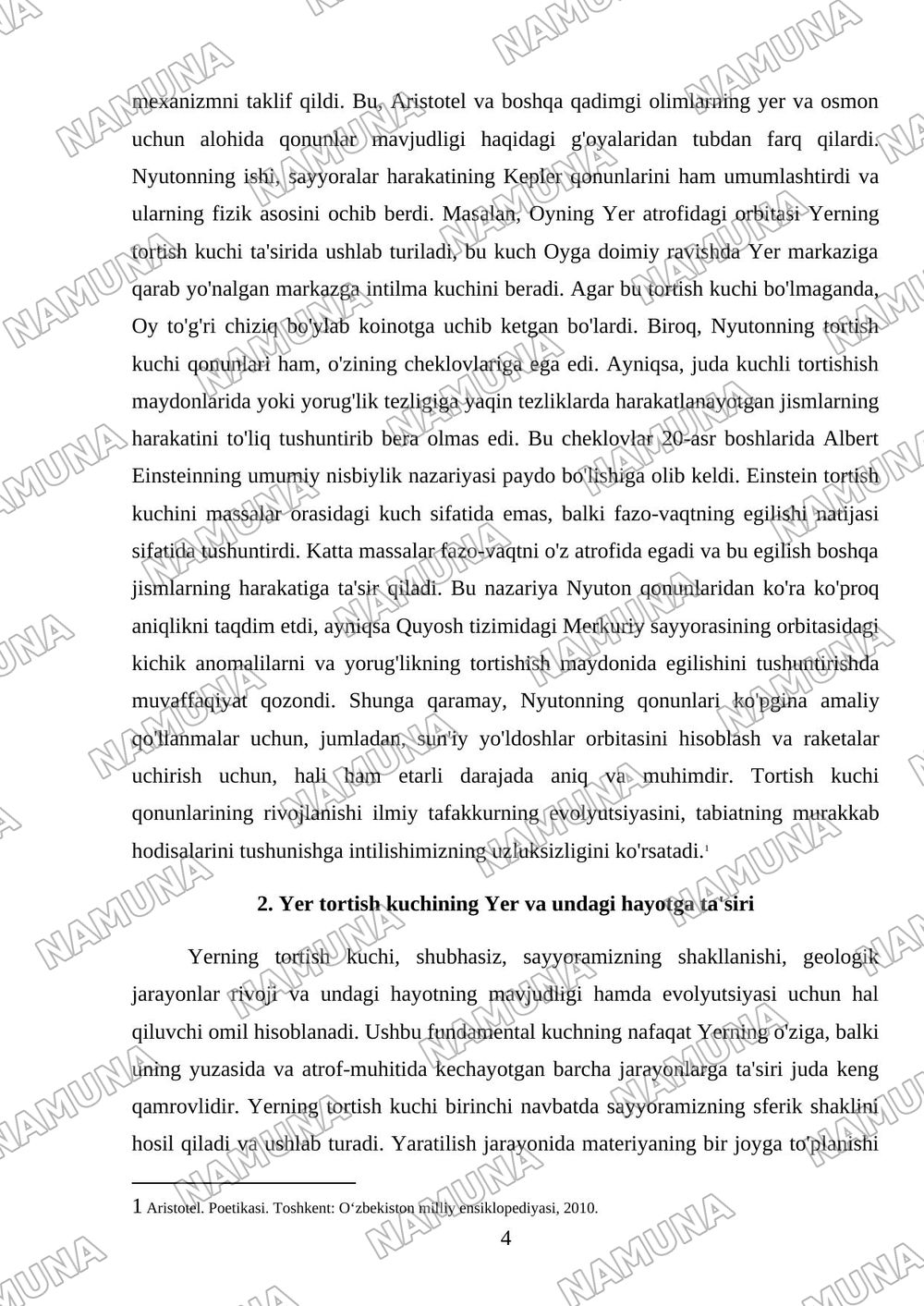 Yerning tortish kuchi — mustaqil ish, 4-varaq