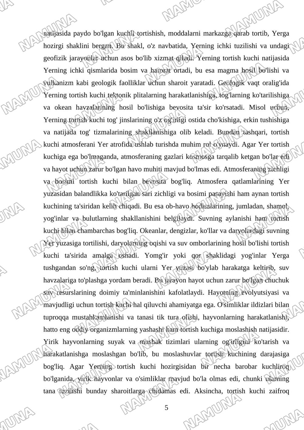 Yerning tortish kuchi — mustaqil ish, 5-varaq
