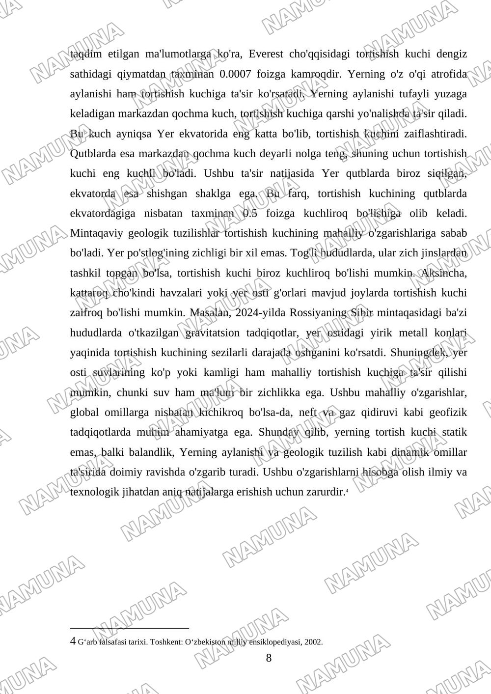 Yerning tortish kuchi — mustaqil ish, 8-varaq