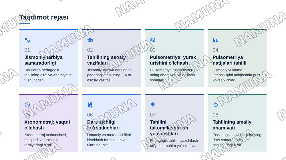 Jismoniy tarbiya darslarida pedogogik tahlil o‘tkazish uslubiyati. 
Jismoniy tarbiya darslarida pulsometriya va xronometraj o‘tkazish uslubiyati. — zamonaviy taqdimot, 2-slayd