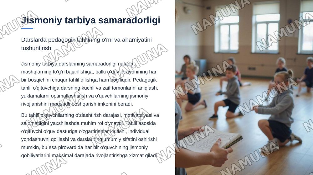 Jismoniy tarbiya darslarida pedogogik tahlil o‘tkazish uslubiyati. 
Jismoniy tarbiya darslarida pulsometriya va xronometraj o‘tkazish uslubiyati. — zamonaviy taqdimot, 3-slayd