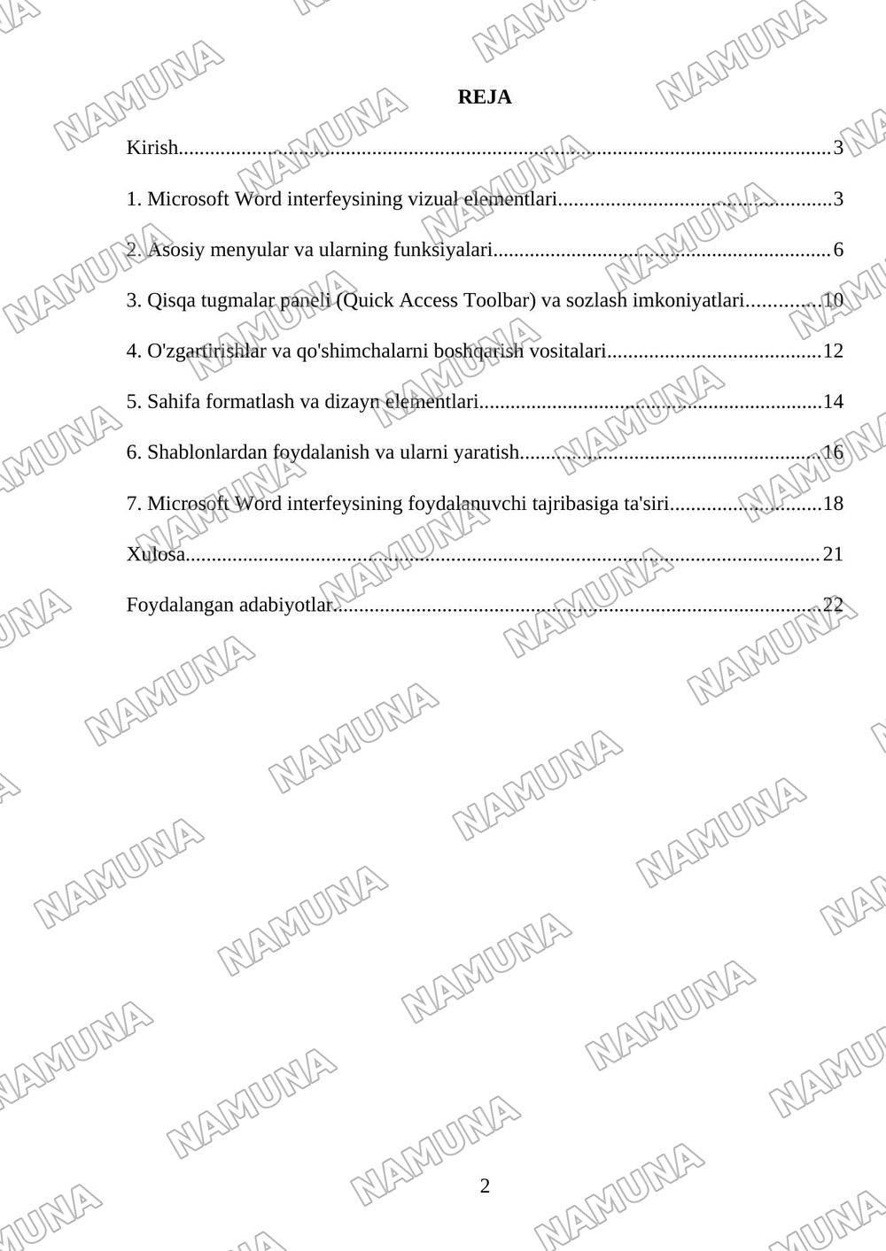 Microsoft Word dasturi interfeysi va uni tavsiflash. — mustaqil ish, 2-varaq