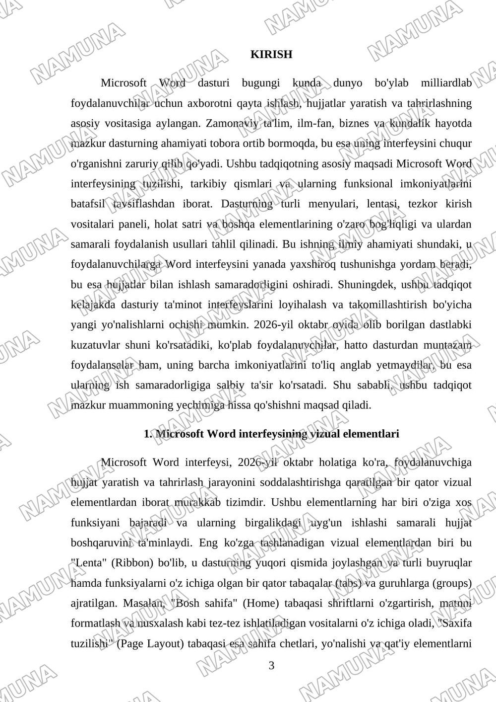 Microsoft Word dasturi interfeysi va uni tavsiflash. — mustaqil ish, 3-varaq