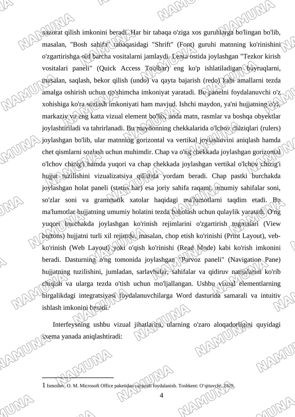Microsoft Word dasturi interfeysi va uni tavsiflash. — mustaqil ish, 4-varaq