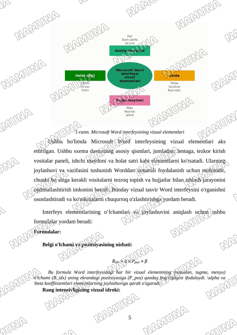 Microsoft Word dasturi interfeysi va uni tavsiflash. — mustaqil ish, 5-varaq