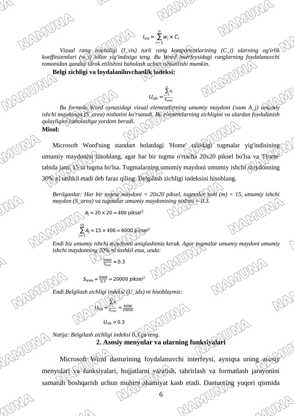 Microsoft Word dasturi interfeysi va uni tavsiflash. — mustaqil ish, 6-varaq