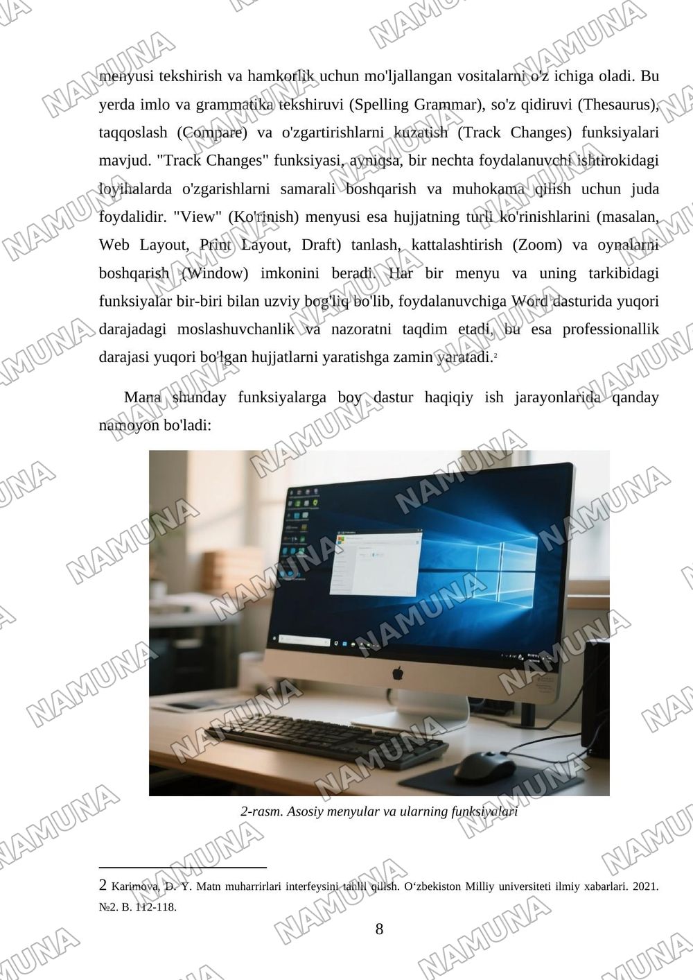 Microsoft Word dasturi interfeysi va uni tavsiflash. — mustaqil ish, 8-varaq