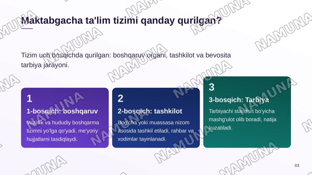 Maktabgacha talim tashkiloti haqidagi nizom va maktabgacha talim sitandarti — zamonaviy taqdimot, 4-slayd