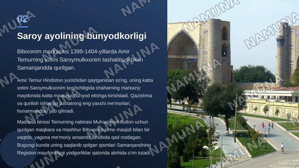 Bibixonim madrasasi — zamonaviy taqdimot, 3-slayd