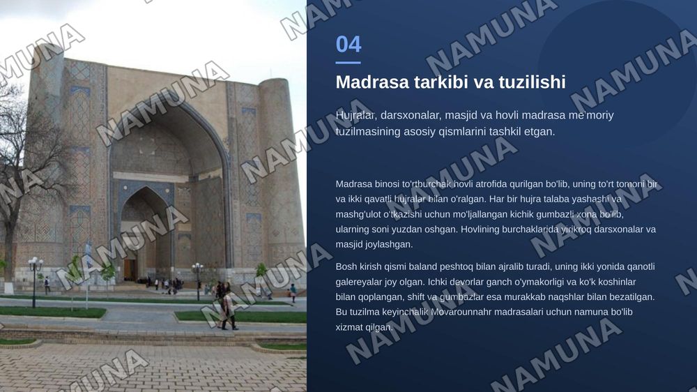 Bibixonim madrasasi — zamonaviy taqdimot, 5-slayd