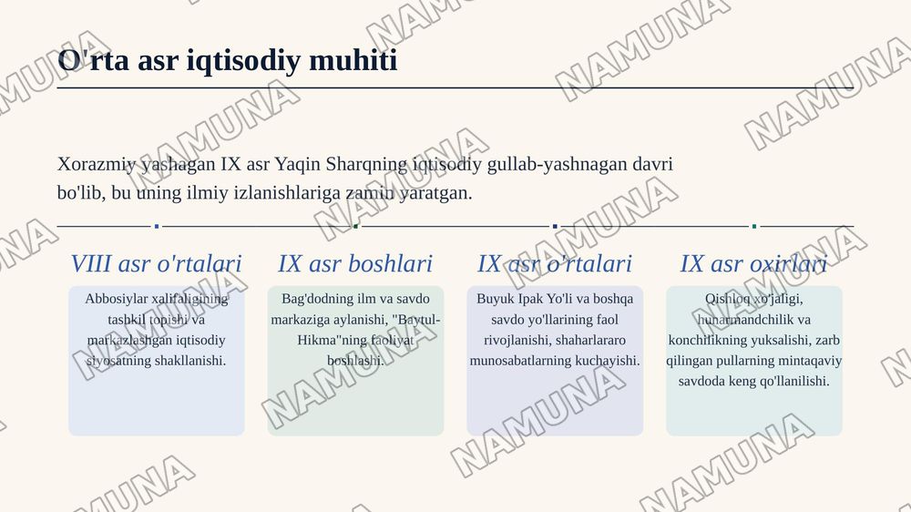 Xorazmiy o'rta asrlardagi iqtisodiy qarashlari — zamonaviy taqdimot, 4-slayd