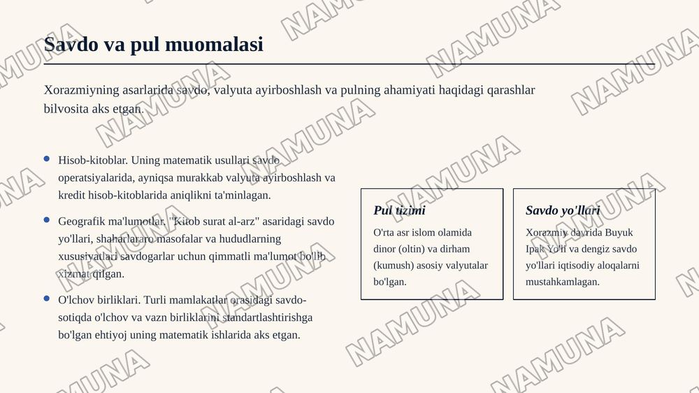 Xorazmiy o'rta asrlardagi iqtisodiy qarashlari — zamonaviy taqdimot, 7-slayd