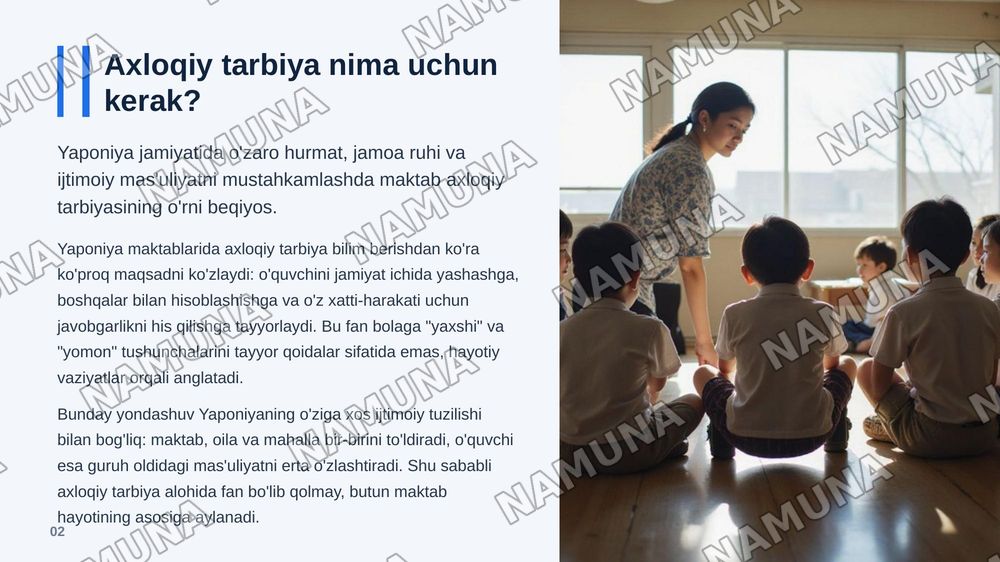 Yaponiyada "axloqiy tarbiya" tizimi va xarakterini shakillantirushga yonaltirilgan talim — zamonaviy taqdimot, 3-slayd