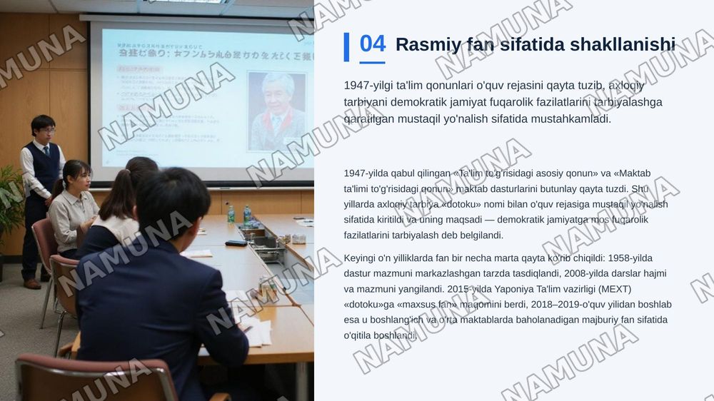 Yaponiyada "axloqiy tarbiya" tizimi va xarakterini shakillantirushga yonaltirilgan talim — zamonaviy taqdimot, 5-slayd