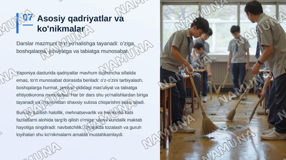 Yaponiyada "axloqiy tarbiya" tizimi va xarakterini shakillantirushga yonaltirilgan talim — zamonaviy taqdimot, 8-slayd