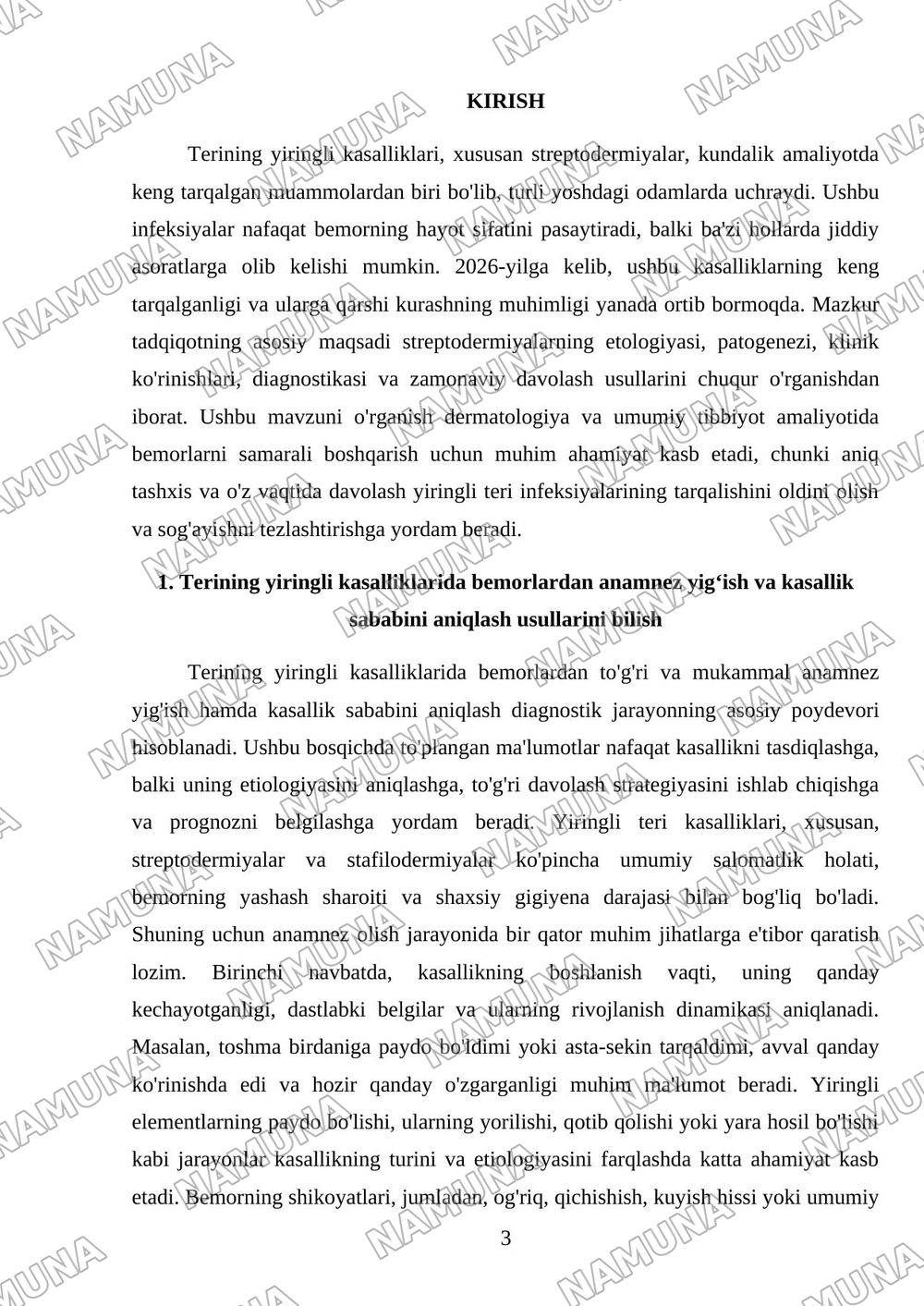Terining yiringli kasalliklari. Streptodermiyalar. — mustaqil ish, 3-varaq