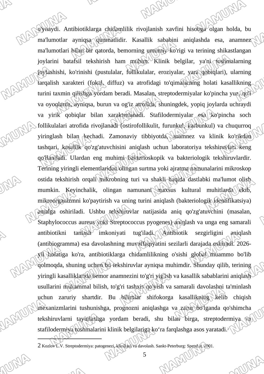 Terining yiringli kasalliklari. Streptodermiyalar. — mustaqil ish, 5-varaq